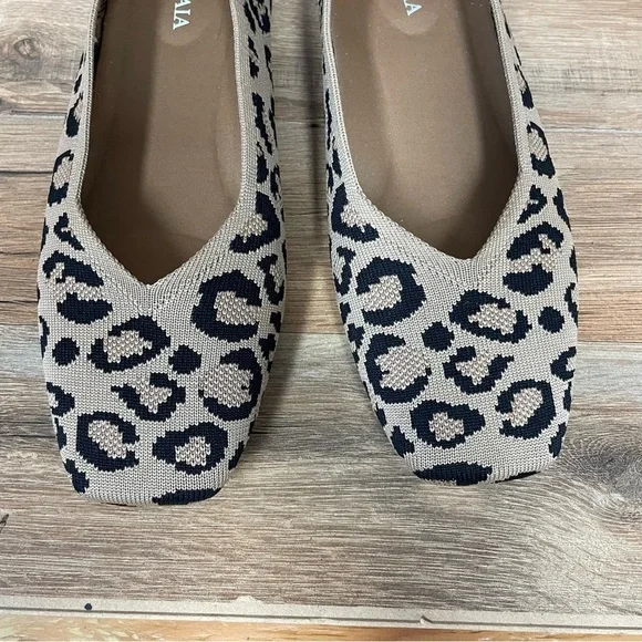 Vivaia Margot square toe V-cut ballet flats dark leopard women’s 9.5 - Picture 2 of 10